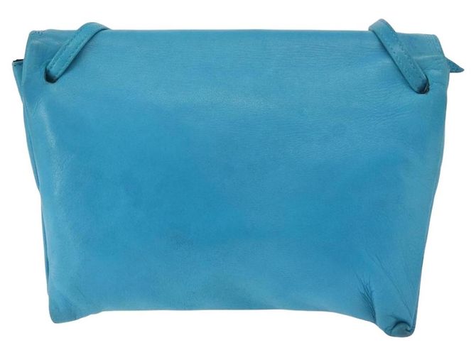 Borsa a Spalla LOEWE Anagram in Pelle Blu Turchese Oro Auth 177303 D'oro - vista 2