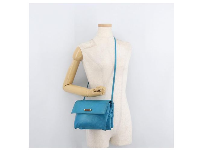 Borsa a Spalla LOEWE Anagram in Pelle Blu Turchese Oro Auth 177303 D'oro - vista 22