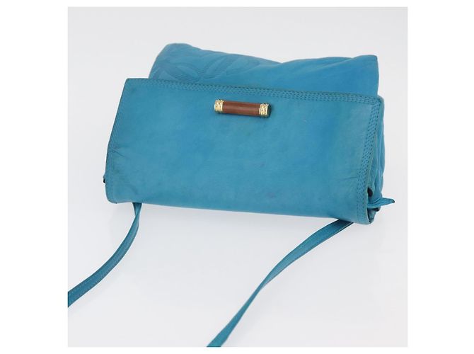 Borsa a Spalla LOEWE Anagram in Pelle Blu Turchese Oro Auth 177303 D'oro - vista 6