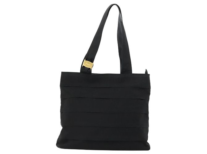 Borsa Tote Vala Salvatore Ferragamo in tela nero e oro Auth bs34543 D'oro - vista 13