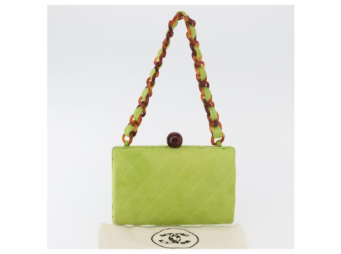CHANEL Matelasse Chain Hand Bag Suede Light green CC Auth 176874SAV Verde chiaro - vista 12
