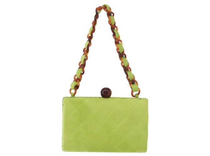 CHANEL Matelasse Chain Hand Bag Suede Light green CC Auth 176874SAV Verde chiaro - vista 13