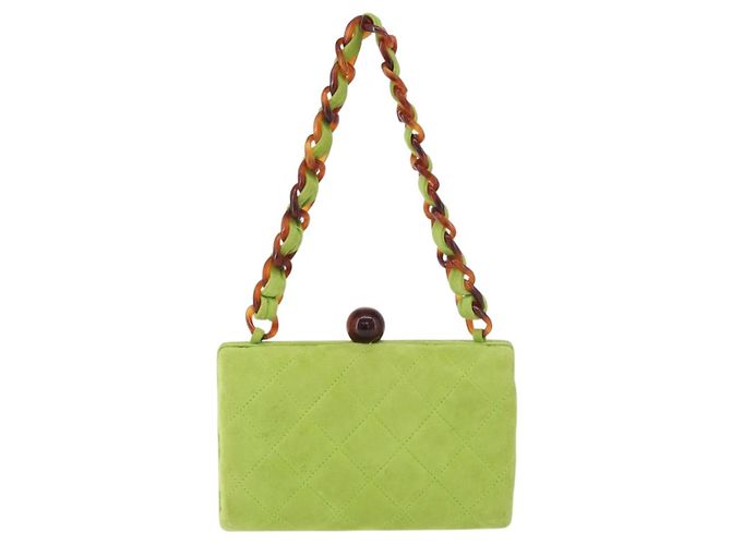 CHANEL Matelasse Chain Hand Bag Suede Light green CC Auth 176874SAV Verde chiaro - vista 2