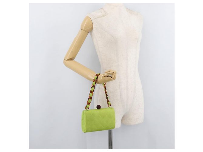 CHANEL Matelasse Chain Hand Bag Suede Light green CC Auth 176874SAV Verde chiaro - vista 24