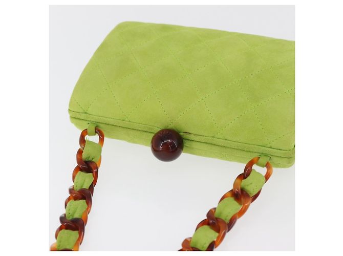 CHANEL Matelasse Chain Hand Bag Suede Light green CC Auth 176874SAV Verde chiaro - vista 7