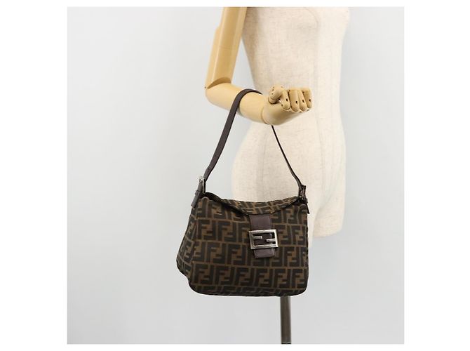 FENDI Borsa Mamma Baguette in tela Zucca Nero Marrone 222826426 Auth fm5313A - vista 24