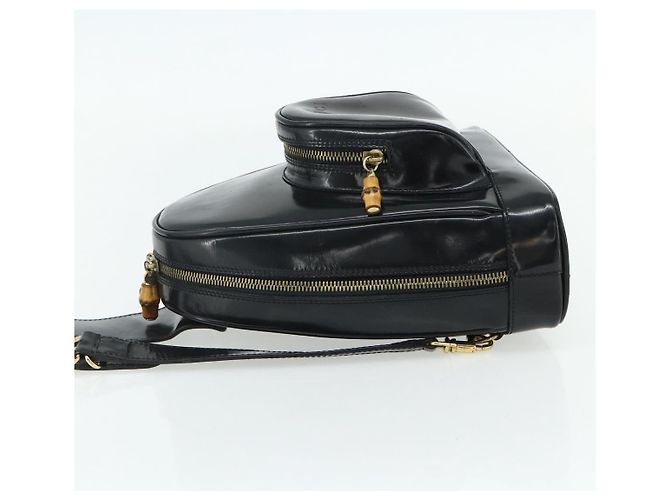 Borsa a Spalla GUCCI Bamboo in Pelle Vernice Nera e Oro 003 2113 0127 Auth 168840 Nero D'oro - vista 3