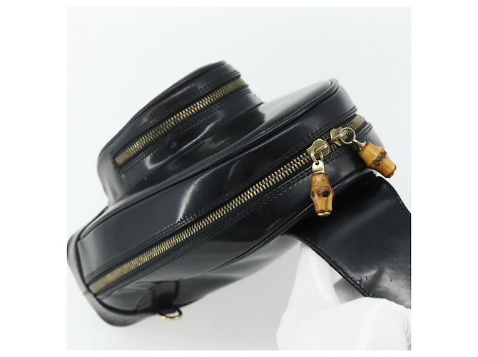 Borsa a Spalla GUCCI Bamboo in Pelle Vernice Nera e Oro 003 2113 0127 Auth 168840 Nero D'oro - vista 6