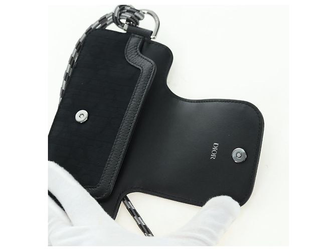 Pochette da collo Christian Dior Trotter Canvas Nero Argento Auth 177974M - vista 9