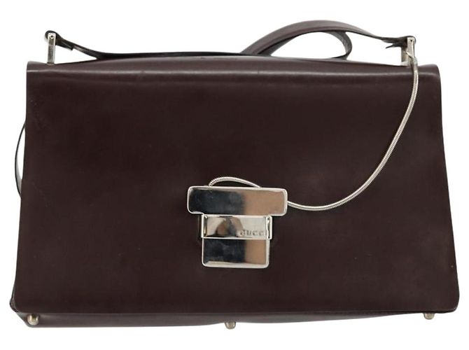 Sac à bandoulière GUCCI en cuir verni marron argent 001 3444 1746 Auth ep14378 Argenté - vue 13