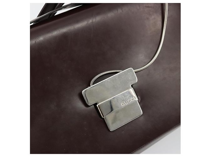 Sac à bandoulière GUCCI en cuir verni marron argent 001 3444 1746 Auth ep14378 Argenté - vue 18