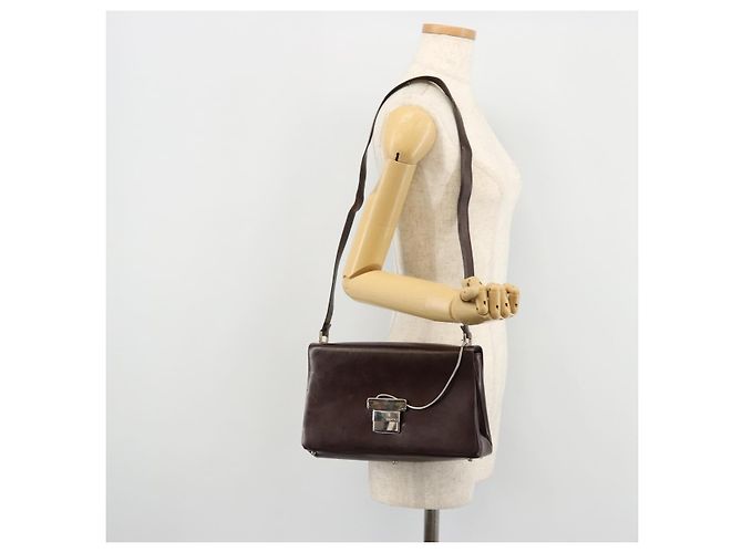 Sac à bandoulière GUCCI en cuir verni marron argent 001 3444 1746 Auth ep14378 Argenté - vue 23