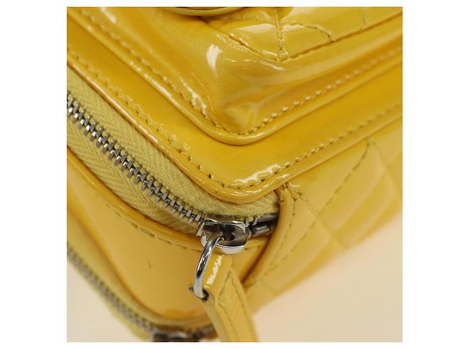 CHANEL Matelasse Chain Shoulder Bag Pelle vernice Giallo Argento CC Auth 177988V - vista 15