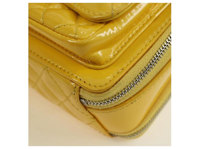 CHANEL Matelasse Chain Shoulder Bag Pelle vernice Giallo Argento CC Auth 177988V - vista 16