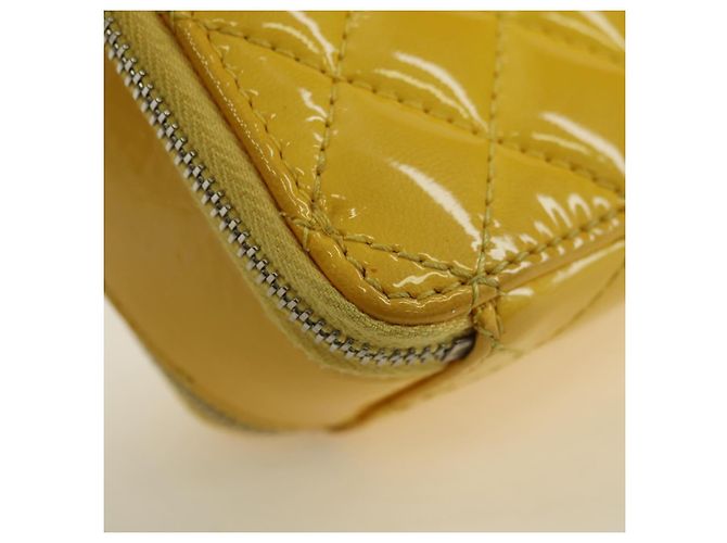 CHANEL Matelasse Chain Shoulder Bag Pelle vernice Giallo Argento CC Auth 177988V - vista 17