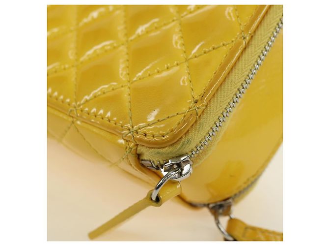 CHANEL Matelasse Chain Shoulder Bag Pelle vernice Giallo Argento CC Auth 177988V - vista 18