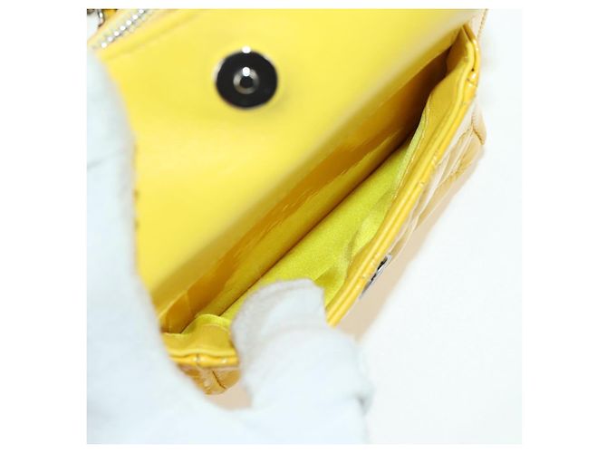 CHANEL Matelasse Chain Shoulder Bag Pelle vernice Giallo Argento CC Auth 177988V - vista 21