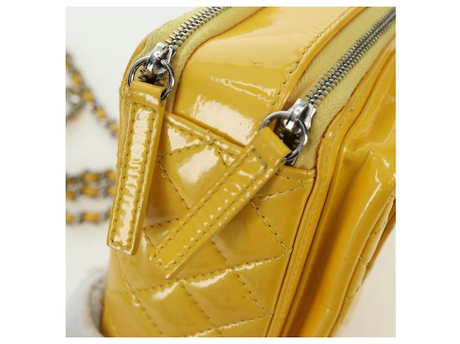 CHANEL Matelasse Chain Shoulder Bag Pelle vernice Giallo Argento CC Auth 177988V - vista 22