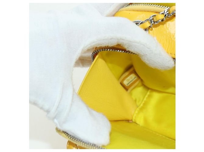 CHANEL Matelasse Chain Shoulder Bag Pelle vernice Giallo Argento CC Auth 177988V - vista 24