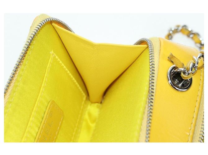 CHANEL Matelasse Chain Shoulder Bag Pelle vernice Giallo Argento CC Auth 177988V - vista 27