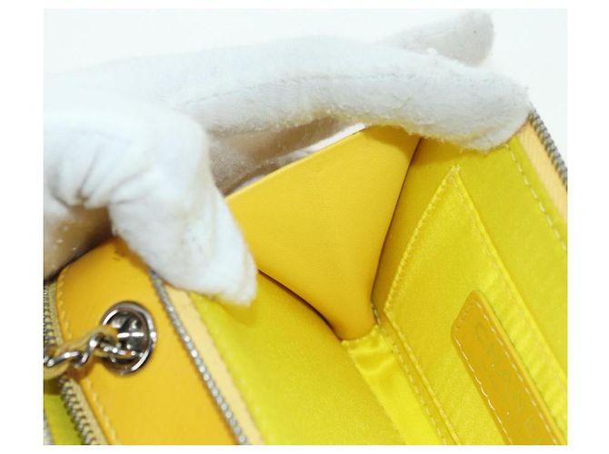 CHANEL Matelasse Chain Shoulder Bag Pelle vernice Giallo Argento CC Auth 177988V - vista 28