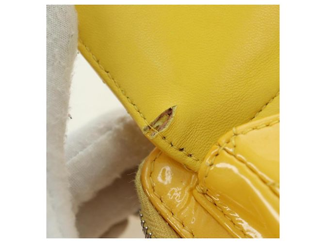 CHANEL Matelasse Chain Shoulder Bag Pelle vernice Giallo Argento CC Auth 177988V - vista 8