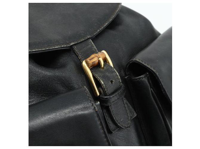 Zaino GUCCI Bamboo in pelle nera e oro Auth 176996 Nero D'oro - vista 10