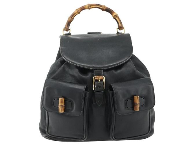 Zaino GUCCI Bamboo in pelle nera e oro Auth 176996 Nero D'oro - vista 13