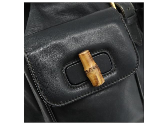 Zaino GUCCI Bamboo in pelle nera e oro Auth 176996 Nero D'oro - vista 19