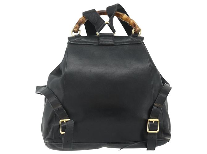 Zaino GUCCI Bamboo in pelle nera e oro Auth 176996 Nero D'oro - vista 2