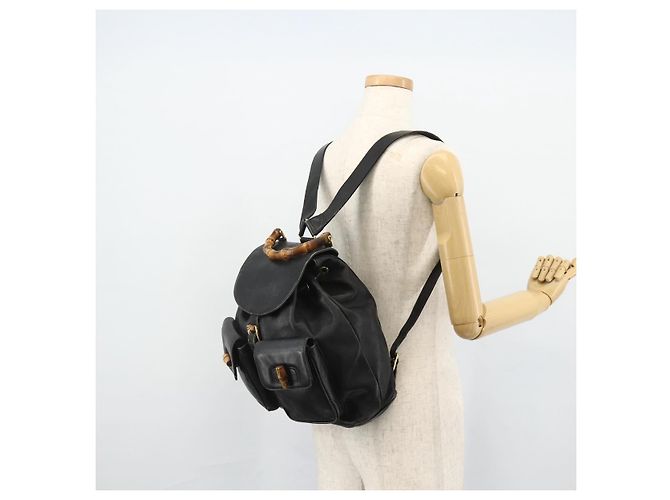 Zaino GUCCI Bamboo in pelle nera e oro Auth 176996 Nero D'oro - vista 26