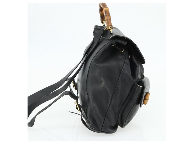 Zaino GUCCI Bamboo in pelle nera e oro Auth 176996 Nero D'oro - vista 3