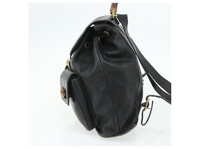 Zaino GUCCI Bamboo in pelle nera e oro Auth 176996 Nero D'oro - vista 4