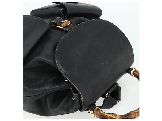 Zaino GUCCI Bamboo in pelle nera e oro Auth 176996 Nero D'oro - vista 6