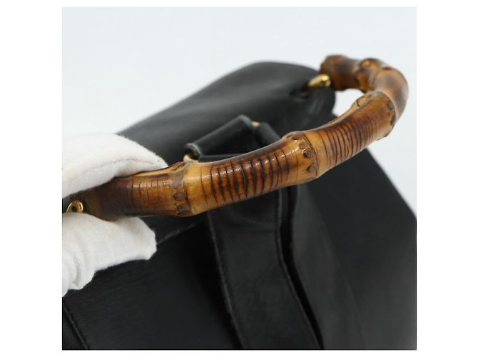 Zaino GUCCI Bamboo in pelle nera e oro Auth 176996 Nero D'oro - vista 7