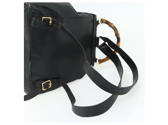 Zaino GUCCI Bamboo in pelle nera e oro Auth 176996 Nero D'oro - vista 8