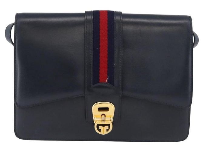 Bolso de hombro GUCCI Sherry Line Cuero Azul Marino Oro Auth 178242 Dorado - vista 13