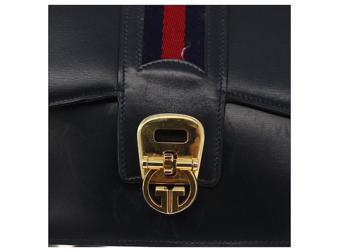 Bolso de hombro GUCCI Sherry Line Cuero Azul Marino Oro Auth 178242 Dorado - vista 17