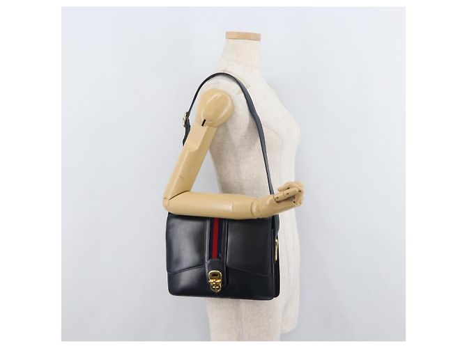 Bolso de hombro GUCCI Sherry Line Cuero Azul Marino Oro Auth 178242 Dorado - vista 22