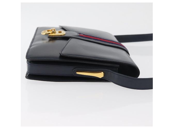Bolso de hombro GUCCI Sherry Line Cuero Azul Marino Oro Auth 178242 Dorado - vista 3