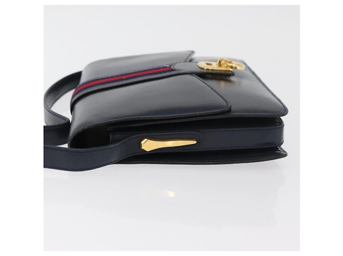 Bolso de hombro GUCCI Sherry Line Cuero Azul Marino Oro Auth 178242 Dorado - vista 4