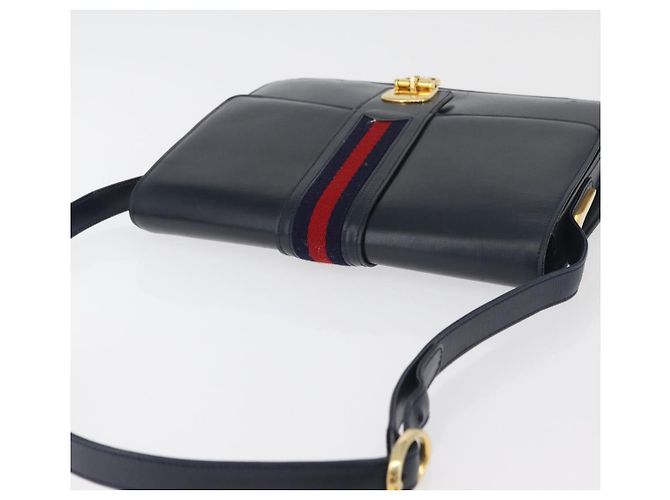 Bolso de hombro GUCCI Sherry Line Cuero Azul Marino Oro Auth 178242 Dorado - vista 6
