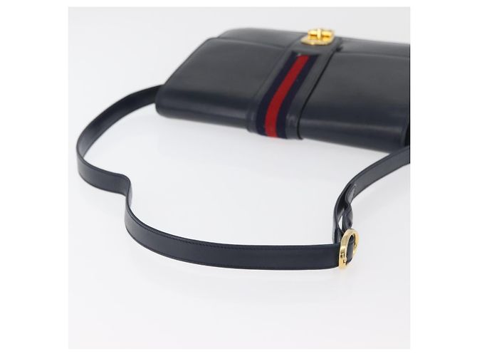 Bolso de hombro GUCCI Sherry Line Cuero Azul Marino Oro Auth 178242 Dorado - vista 7