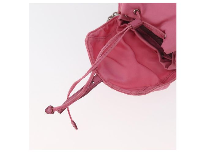 Bolso de Hombro con Cadena PRADA Nylon Rosa Plata Auth 177289A - vista 10