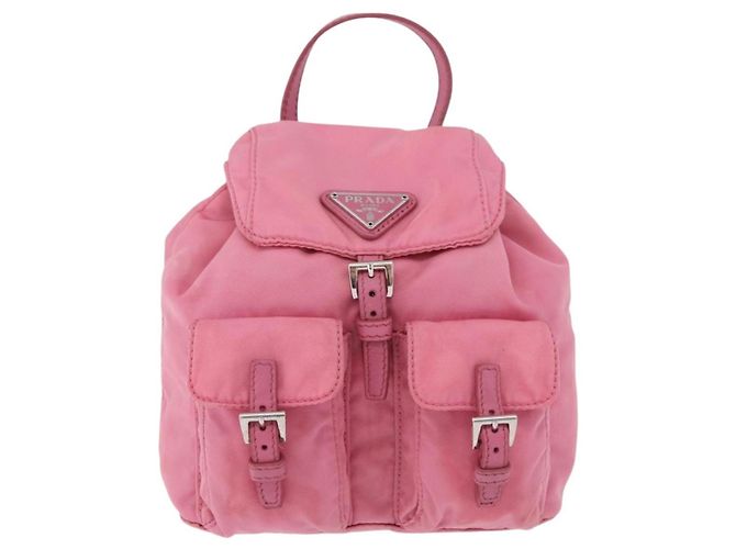 Bolso de Hombro con Cadena PRADA Nylon Rosa Plata Auth 177289A - vista 13