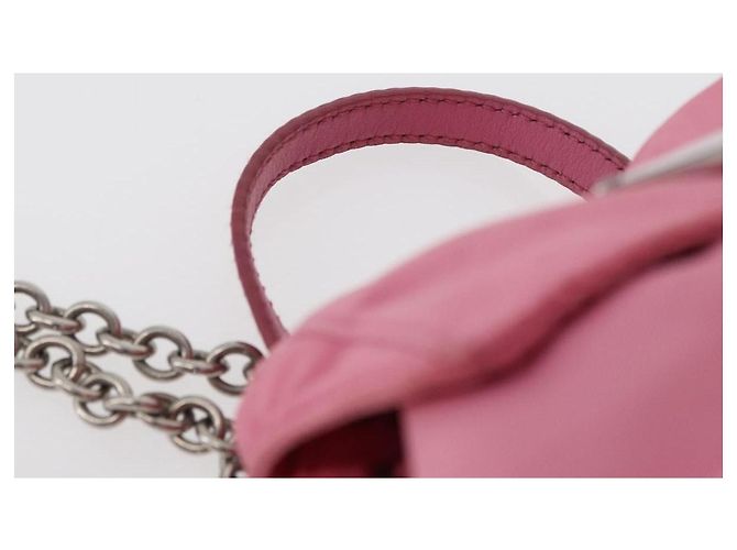 Bolso de Hombro con Cadena PRADA Nylon Rosa Plata Auth 177289A - vista 14