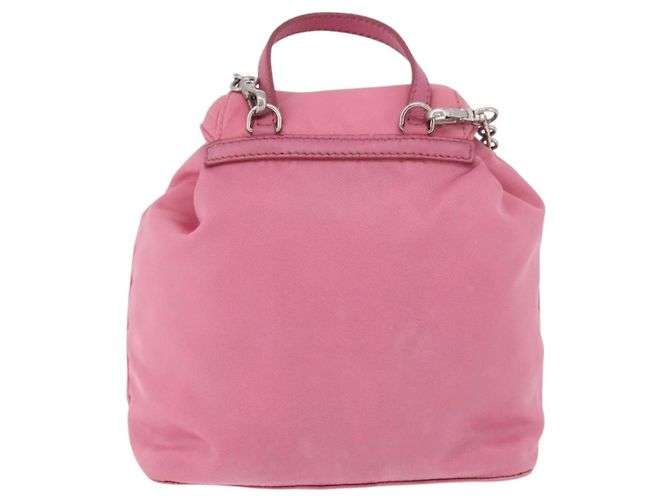 Bolso de Hombro con Cadena PRADA Nylon Rosa Plata Auth 177289A - vista 2