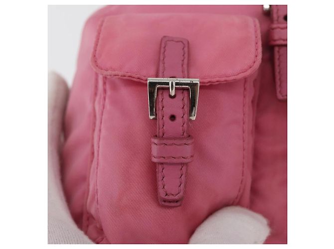 Bolso de Hombro con Cadena PRADA Nylon Rosa Plata Auth 177289A - vista 20