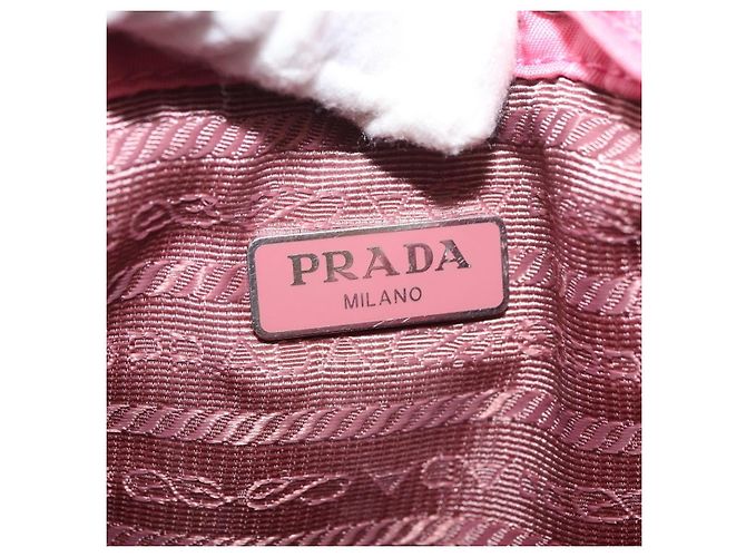 Bolso de Hombro con Cadena PRADA Nylon Rosa Plata Auth 177289A - vista 22
