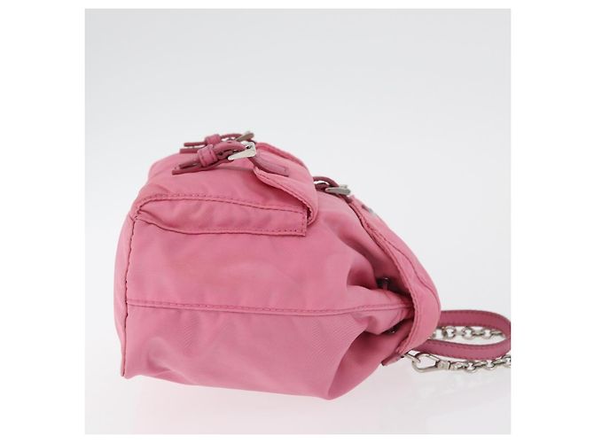 Bolso de Hombro con Cadena PRADA Nylon Rosa Plata Auth 177289A - vista 3